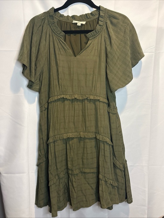 entro Dresses & Skirts - entro Olive Ruffle-Tiered Mini Dress with Flutter Sleeves